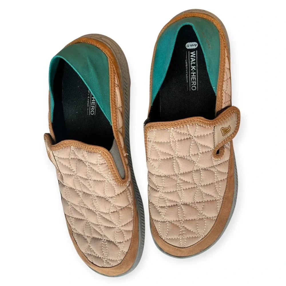 Walk‎ Hero Arch Fit Men’s 13 Quilted Slip On Orthotic Loafers Tan Teal WG‑2401